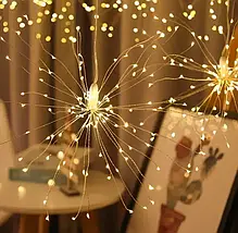 Новорічна гірлянда на батарейках, мідний дріт штора Салют "Фейєрверк" Теплий і холодний білий, фото 3