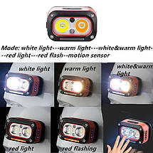 Ліхтар налобний G08-2XPG(white+yellow)+LED(red), Motion Sensor, ЗУ Type-C, фото 6