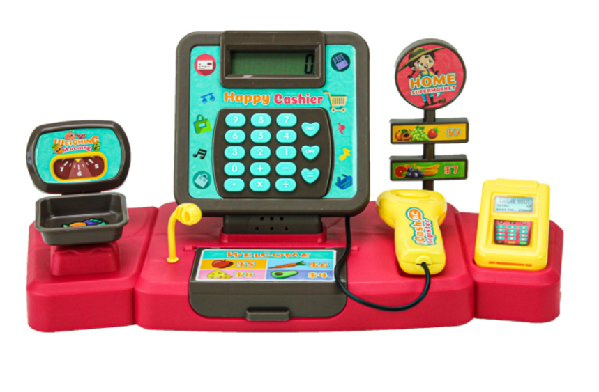 Дитячий ігровий набір касовий апарат 71022-116 калькулятор, сканер, ваги, продукти, гроші, термінал, фото 1