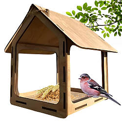 Годівниця для птахів з фанери 25х25х22см, Будиночок / Вулична годівниця для пташок / Підвісна годівниця для синичок