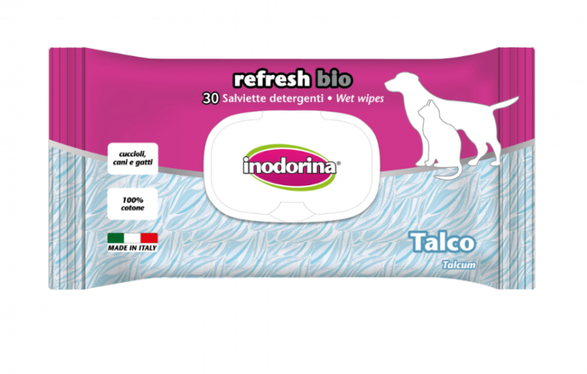 Серветки вологі для собак та кішок Inodorina Refresh Talcum з тальком 15 шт