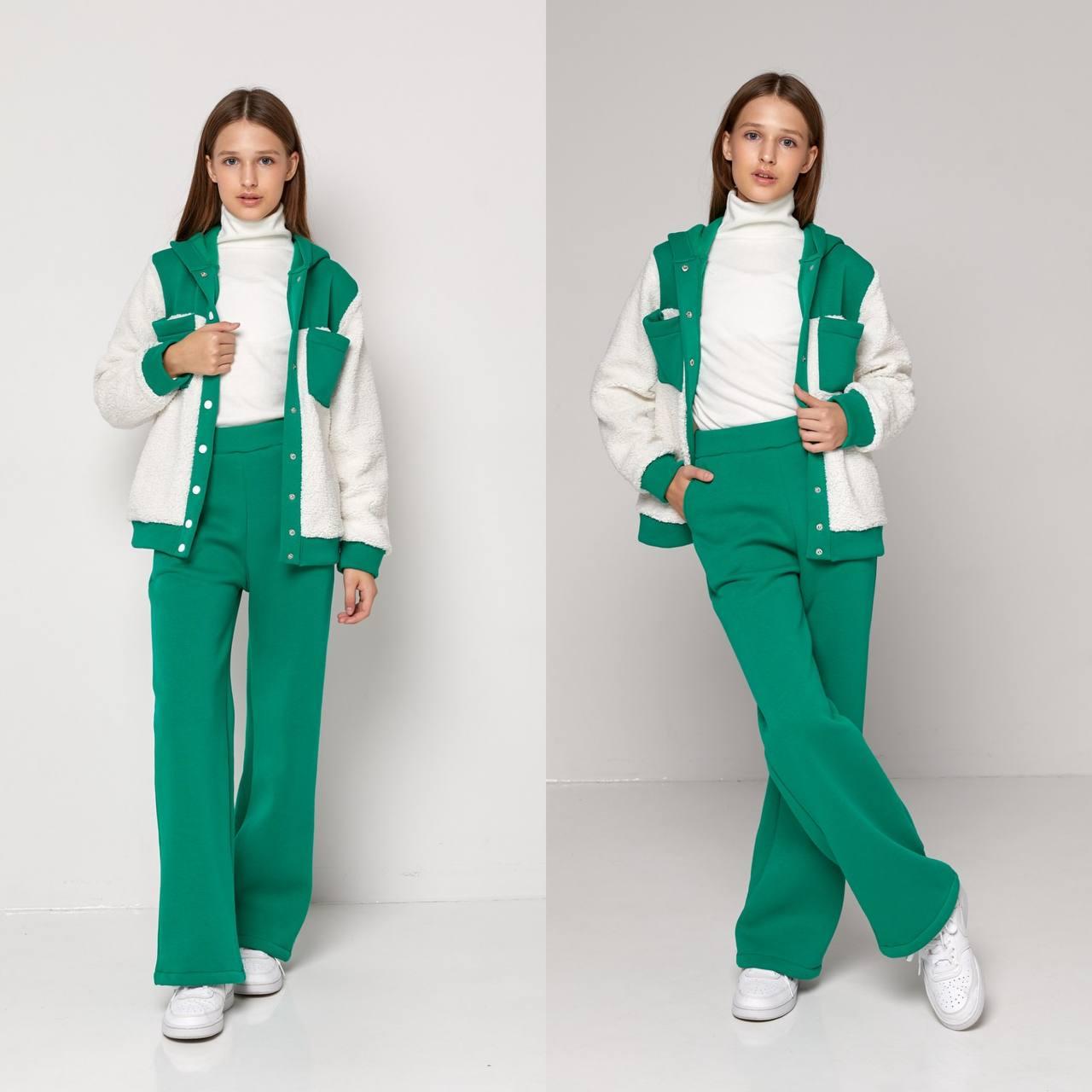 Теплий Костюм на Дівчинку Тедді 134-158 см 003295 Зелений, фото 1