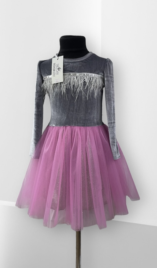 Плаття на дівчинку з довгим рукавом, р. 104-116, сіро-рожеве