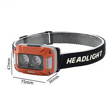 Ліхтар налобний WH-0218-XPG(white+yellow)+SMD(red), Motion Sensor, ЗУ Type-C, фото 3
