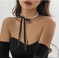 Чокер / намисто /Прикраса для шиї / з перлами та атласною стрічкою