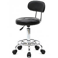 Стул мастера косметолога круглый на колесиках со спинкой Bonro B-494 для салона красоты