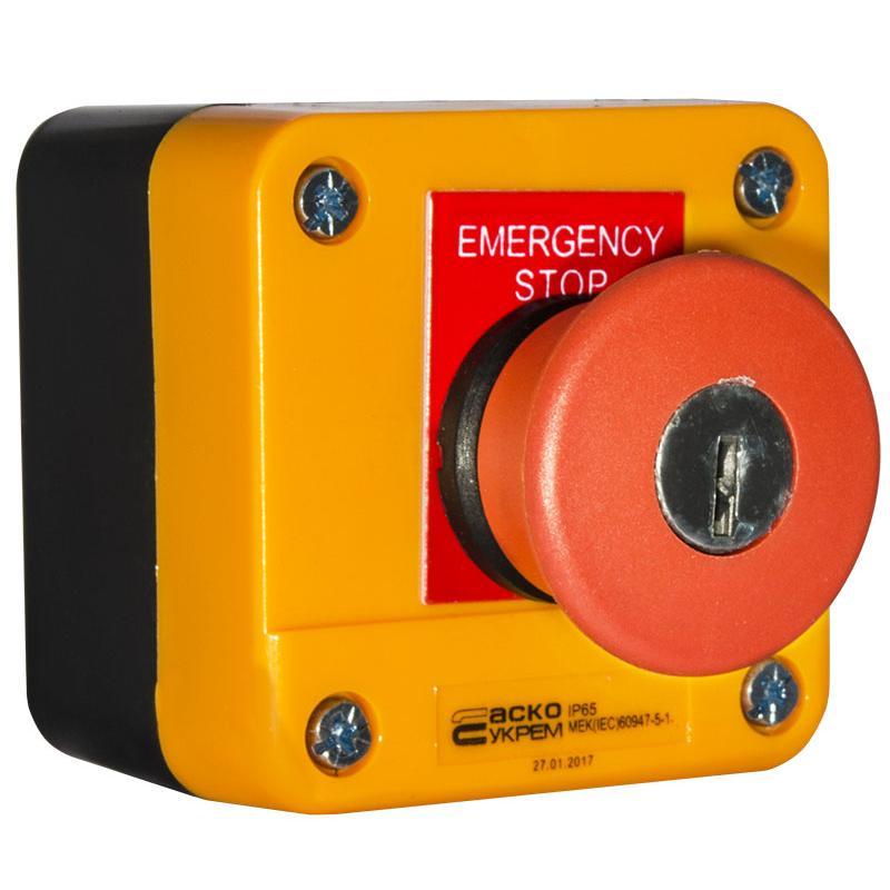Пості керування АСКО-УКРЕМ XAL-J184 одномісний "Аварійний Стоп" з фіксацією та ключем (A0140020043), фото 1