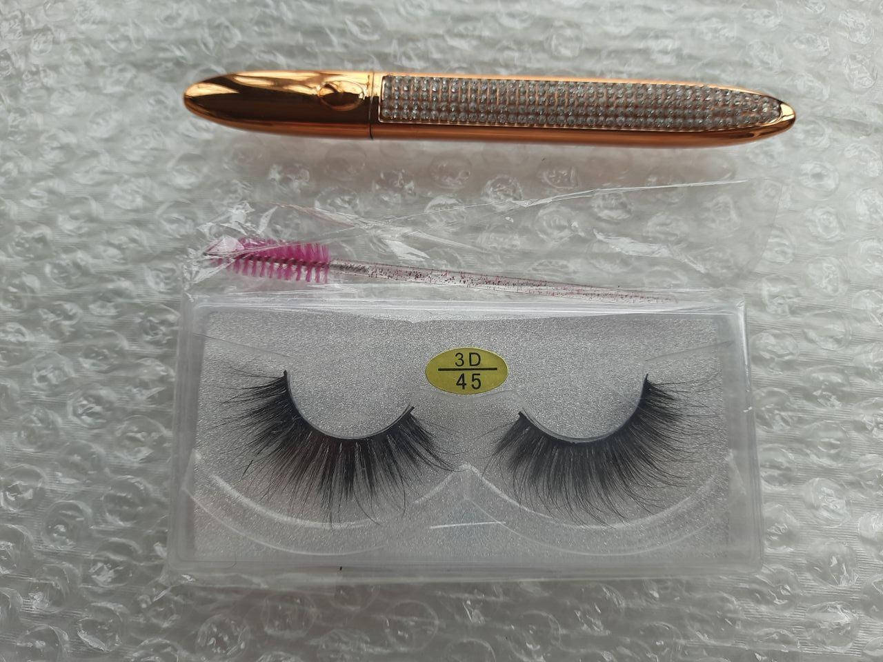 

Экспресс наращивание. Набор 1 пара ресниц, подводка, щеточка. Ресницы без магнитов на самоклеющейся подводке