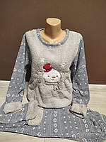 Тепла піжама підліток для дівчини Туреччина Новий рік Сніговик на 13-18 років махра травка велсофт