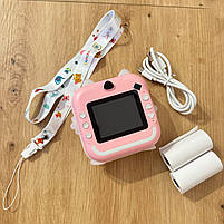Дитячий фотоапарат-принтер рожевий кольоровий екран ігри відеозапис чорно-білий друк (C64270), фото 2