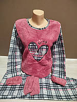 Тепла піжама підліток для дівчини Туреччина Серденько клітинка на 13-18 років махра травка велсофт 100% бавовна