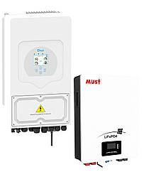 Комплект Інвертор гібридний Deye SUN-6k-SG05LP1-EU 6kW, 1ф , 48V + Акумуляторна батарея MUST LP16-48100