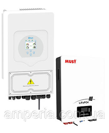 Комплект Інвертор гібридний Deye SUN-6k-SG05LP1-EU 6kW, 1ф , 48V + Акумуляторна батарея MUST LP16-48100, фото 1