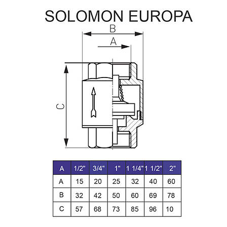 Клапан зворотного ходу води SOLOMON 3/4 ⁇ EUROPA 6026 лат. шток, фото 3