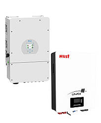 Комплект Інвертор гібридний Deye SUN-8K-SG01LP1-EU 8kW, 1Ф, 48V + Акумуляторна батарея MUST LP16-48100