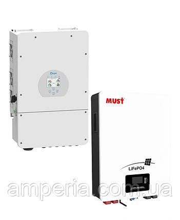 Комплект Інвертор гібридний Deye SUN-8K-SG01LP1-EU 8kW, 1Ф, 48V + Акумуляторна батарея MUST LP16-48100, фото 1