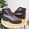 Черевики жіночі коричневі шкіряні на шнурівці, потовщена підошва, фото 2