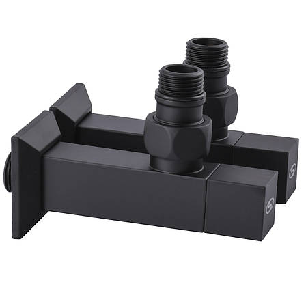 Набір кранів для сушарки для рушників з американкою SOLOMON LUX 1/2 CUBE BLACK 8888 (1уп), фото 1
