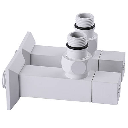 Набір кранів для сушарки для рушників з американкою SOLOMON LUX 1/2" CUBE WHITE 8888 (1уп), фото 1