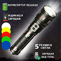 Ліхтарик потужний акумуляторний білий лазер ліхтар павербанк AK177 з 5 фільтрами вологозахистом та USB зарядкою, фото 3