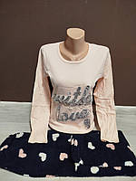 Тепла піжама підліток для дівчини Туреччина Лагідне серденько на 11-18 років махра травка велсофт 100% бавовна