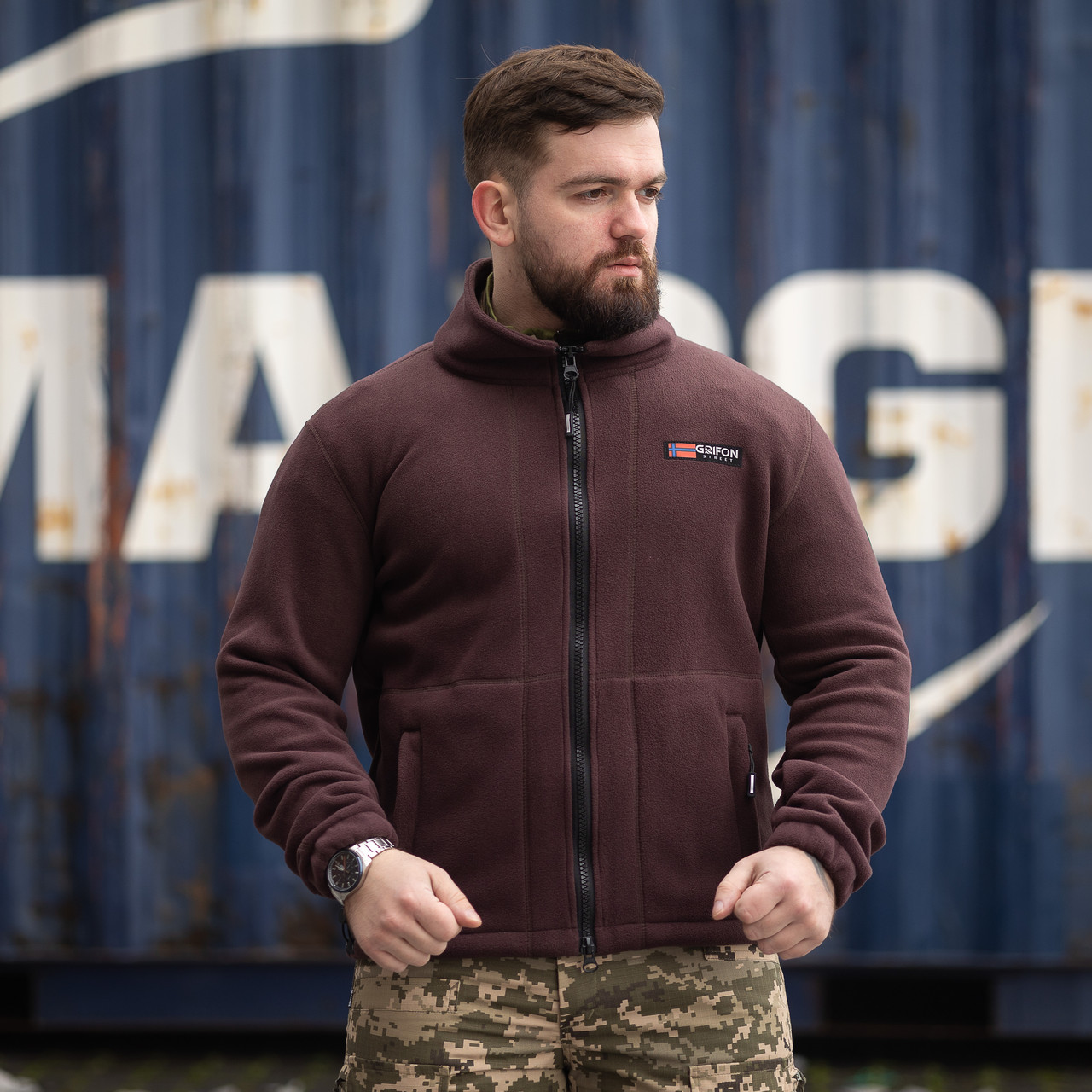 Куртка флісова чоловіча Grifon  Осло двохсторонній фліс шоколад-бежевий (M-ХXL), фото 1