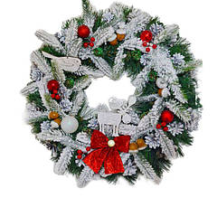 Різдвяний вінок 40 см прикрашений червоно-сріблястий засніжений