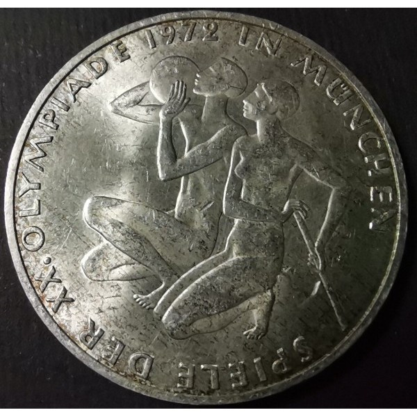 Німеччина 10 марок, 1972 XX літні Олімпійські Ігри, Мюнхен 1972 - Спортсмени срібло 15.5 гр №2930