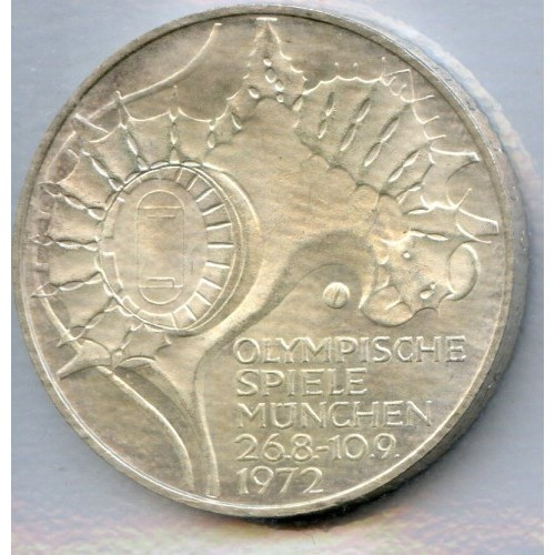 Німеччина 10 марок, 1972 XX літні Олімпійські Ігри, Мюнхен 1972 - Стадіон срібло 15.5 гр №2939