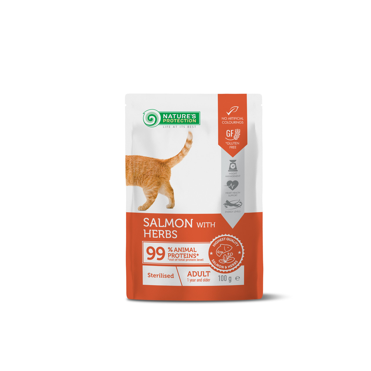 Nature's Protection CAT Pouch Sterilized Salmon & Herbs для стерилізованих котів із лососем і травами 100г, фото 1