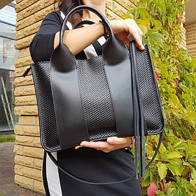 Сумка жіноча "Фіона плюс" натуральна шкіра, чорна матова з тисненням плетінка