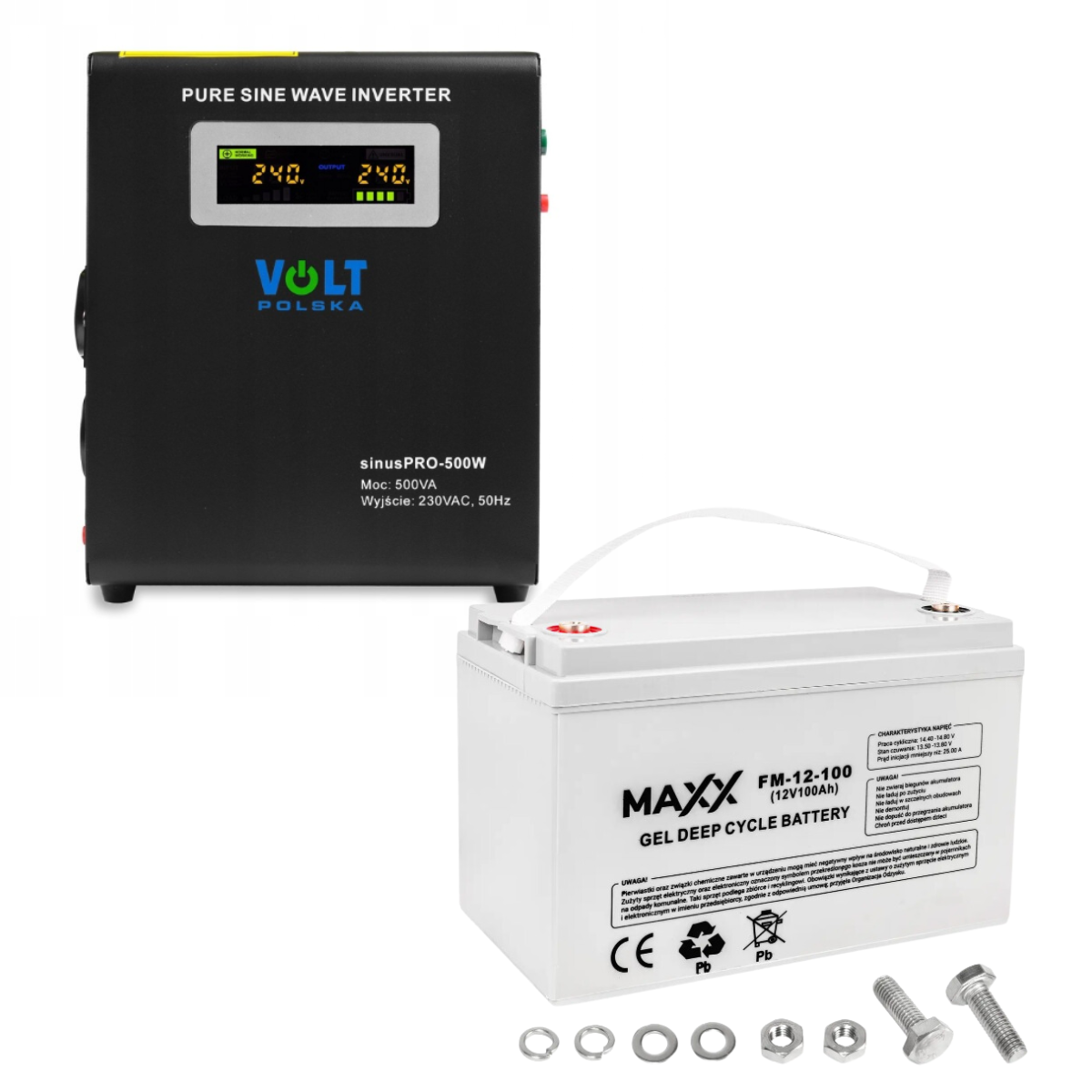 Комплект живлення Volt Polska SINUS PRO 500 W 12/230V 300/500W + Акумулятор гелевий 4SUN MAXX GEL 100 Ah