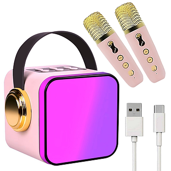 Бездротова Bluetooth колонка з 2 мікрофонами, USB, ZX-03 / Портативна блютуз колонка / Караоке для дітей