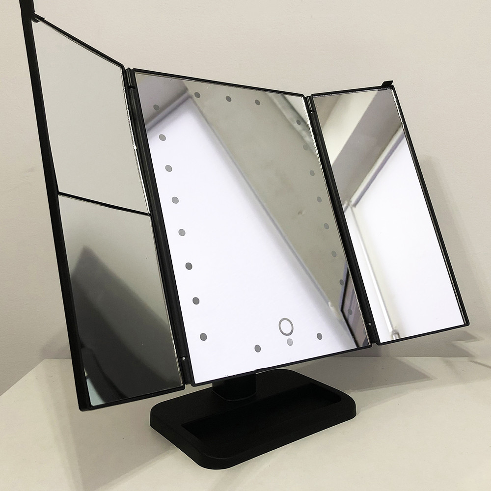 Потрійне дзеркало для макіяжу з підсвічуванням. XN-398 Колір чорний, фото 1