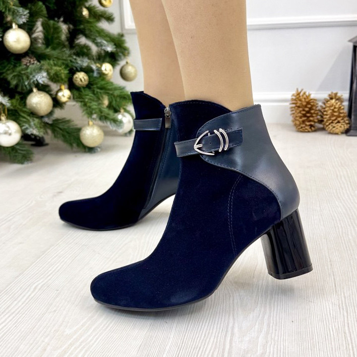 Жіночі черевики на невисокому підборі, колір синій, фото 1