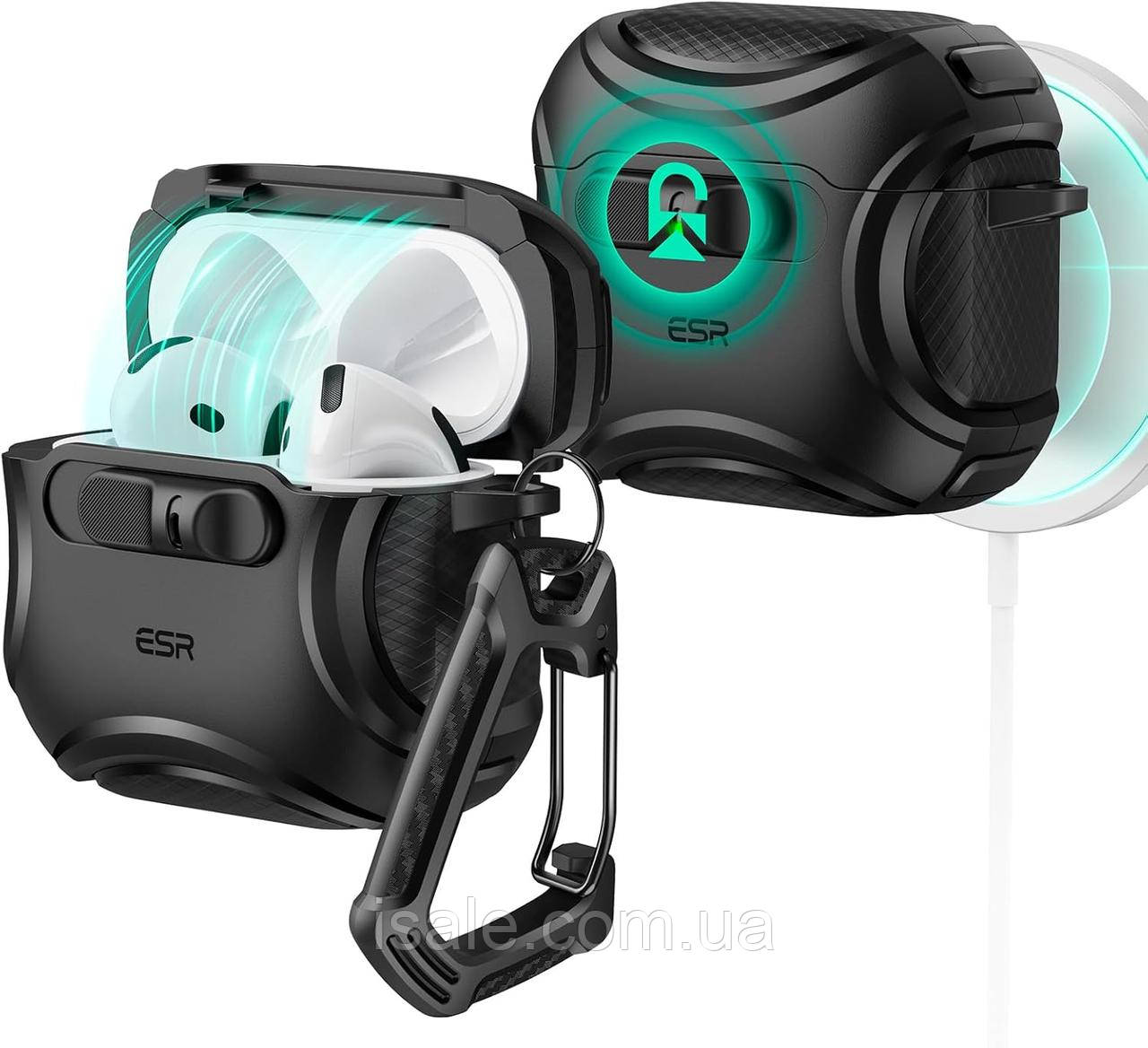 Чохол для навушників ESR Cyber FlickLock Halolock з MagSafe для AirPods 4 (2024) в чорному кольорі, фото 1