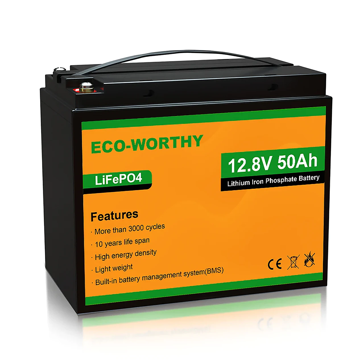 Акумулятор літий-залізо-фосфатний ECO-WORTHY 12,8 V 50Ah LiFePO4, фото 1