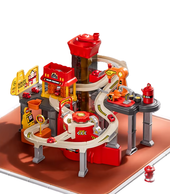 Трек для машинок JP588-11 Пожежна частина, ліфт, світло, музика, рухомі деталі, 2 кольори, фото 1