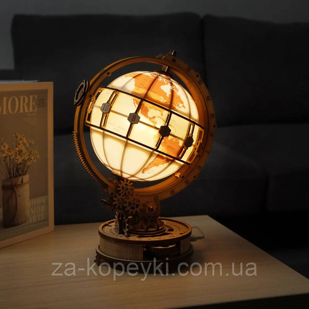 Конструктор Robotime 3D пазл дерев'яний модель Глобус, що світиться Luminous Globe ST003, фото 1