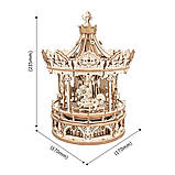 Конструктор Robotime 3D дерев'яний пазл модель Романтична карусель ROKR Romantic Carousel Mechanical AMK62, фото 8