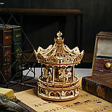 Конструктор Robotime 3D дерев'яний пазл модель Романтична карусель ROKR Romantic Carousel Mechanical AMK62, фото 11