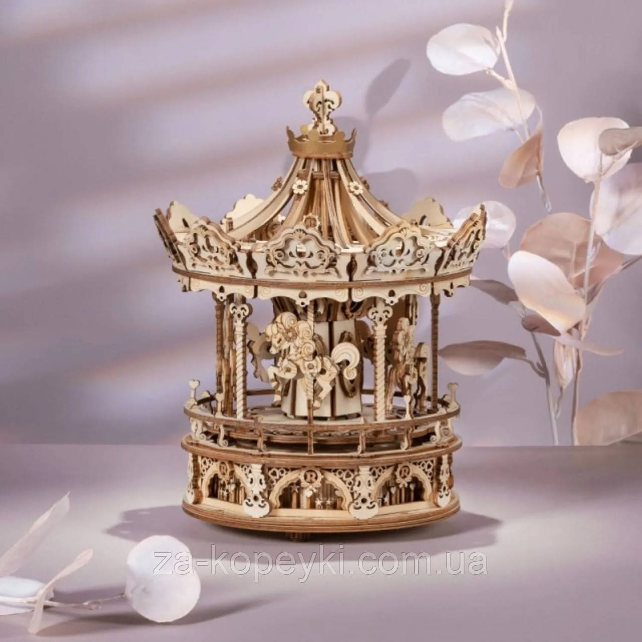 Конструктор Robotime 3D дерев'яний пазл модель Романтична карусель ROKR Romantic Carousel Mechanical AMK62