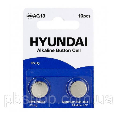Батарейка таблетка 10шт AG13 LR1154 LR44 Hyundai, алкалайн, фото 1