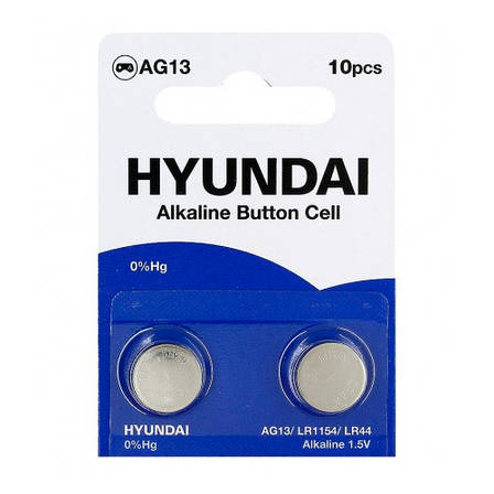Батарейка таблетка 10шт AG13 LR1154 LR44 Hyundai, алкалайн, фото 1