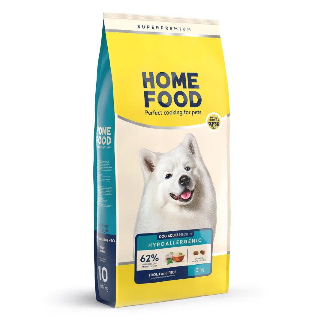 Гіпоалергенний сухий корм для дорослих собак середніх порід Home Food, Форель та рис, на вагу 1000 г