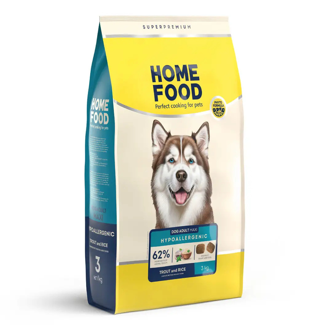 Гіпоалергенний сухий корм для дорослих собак великих порід Home Food, Форель та рис, на вагу 1000 г