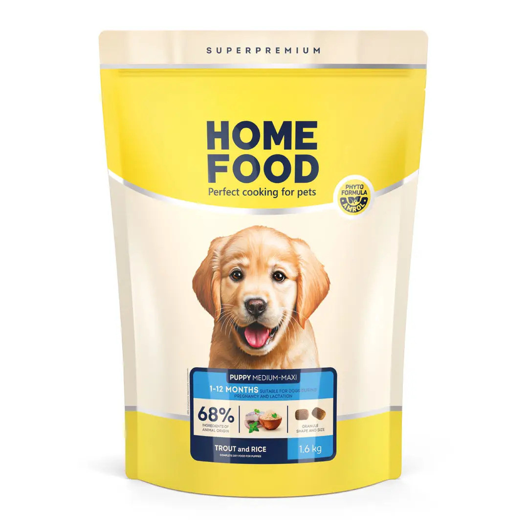 Гіпоалергенний сухий корм для цуценят середніх та великих порід Home Food, Форель та рис, 1- 12 міс, на вагу 1000 г