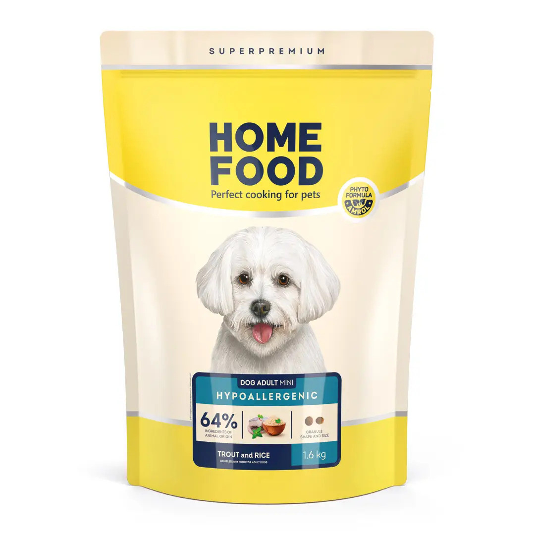 Гіпоалергенний сухий корм для дорослих собак малих порід Home Food, Форель та рис, на вагу 1000 г