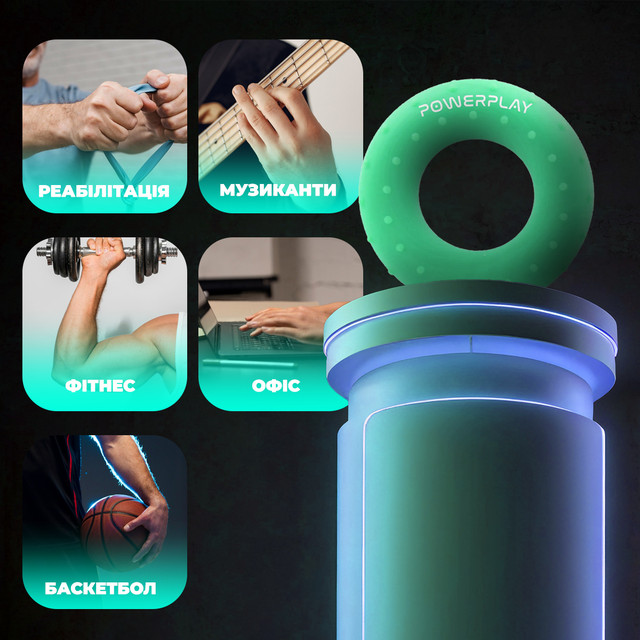 Еспандер кистьовий силіконовий PowerPlay PP-4338 Hand Grip Medium 20 кг. Зелений 3 6400377492 w640 h2048 bez nazvi 2