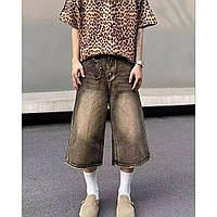 Подовжені джинсові шорти American коричневі, фото 6